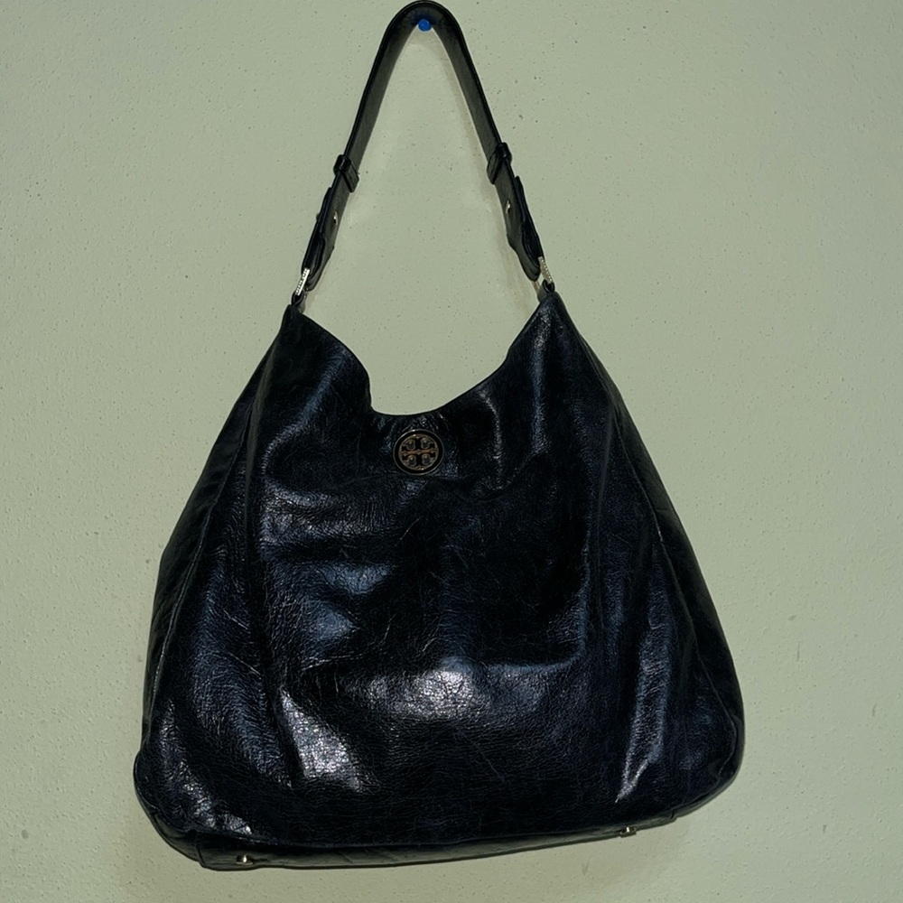 Tory Burch Dena Glazed Leather Hobo Black